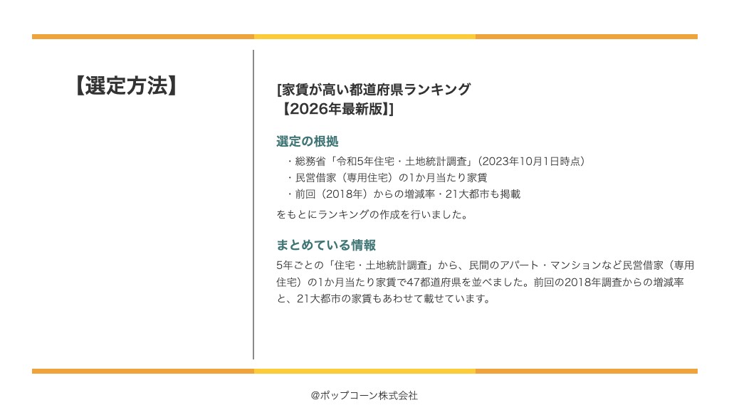 家賃が高い都道府県ランキング【2026年最新版】の選定方法